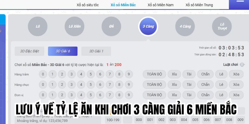 Lưu ý về tỷ lệ ăn khi chơi 3 càng giải 6 miền Bắc